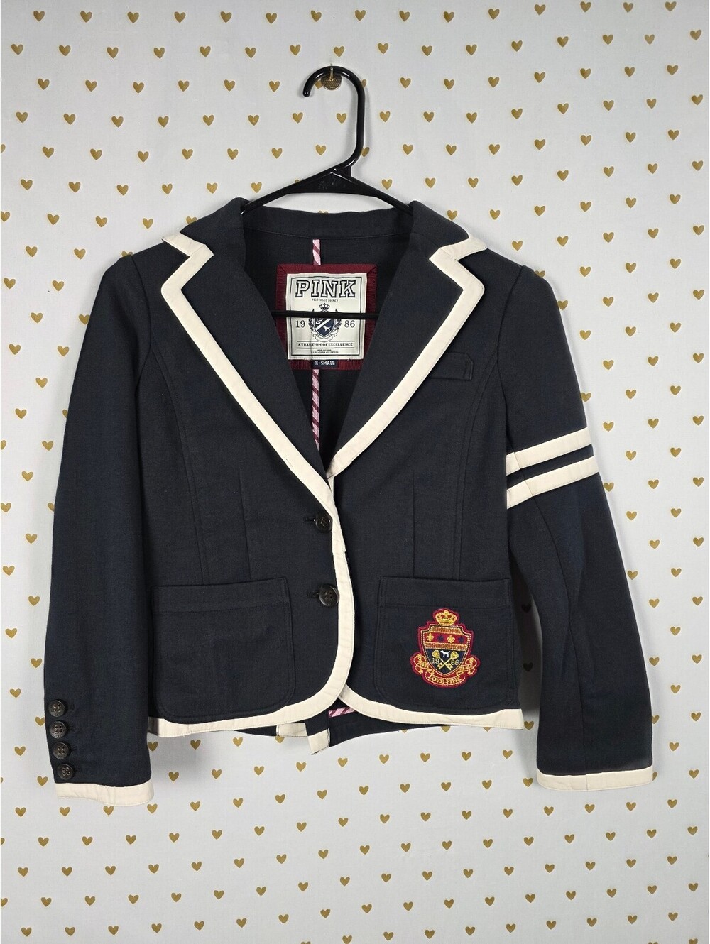 Vintage Victoria's Secret PINK Varsity Blazer XS 1986 Crest Collegiate Jacket
